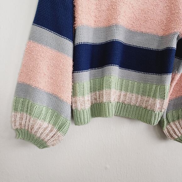 NEW Love Riche Striped Balloon Sleeve Chunky Knit Sweater (Medium) - Picture 5 of 10
